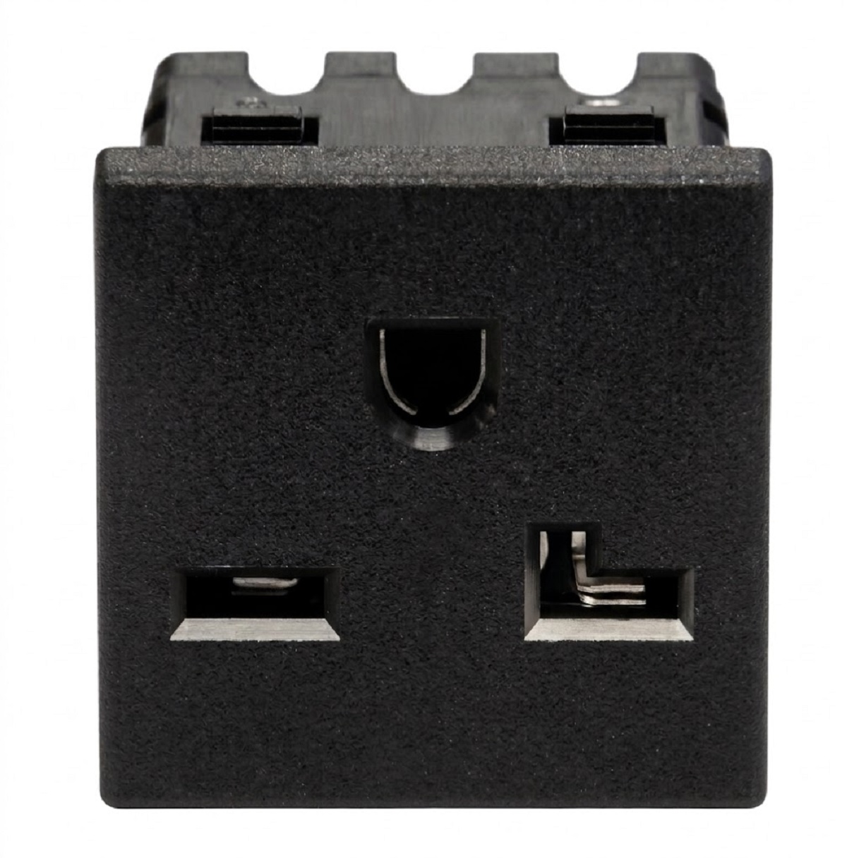 パネルマウントAC電源コンセント（L字・接地2P 20A/250V）はんだ付け方式 BS-ST-2048A-BU62