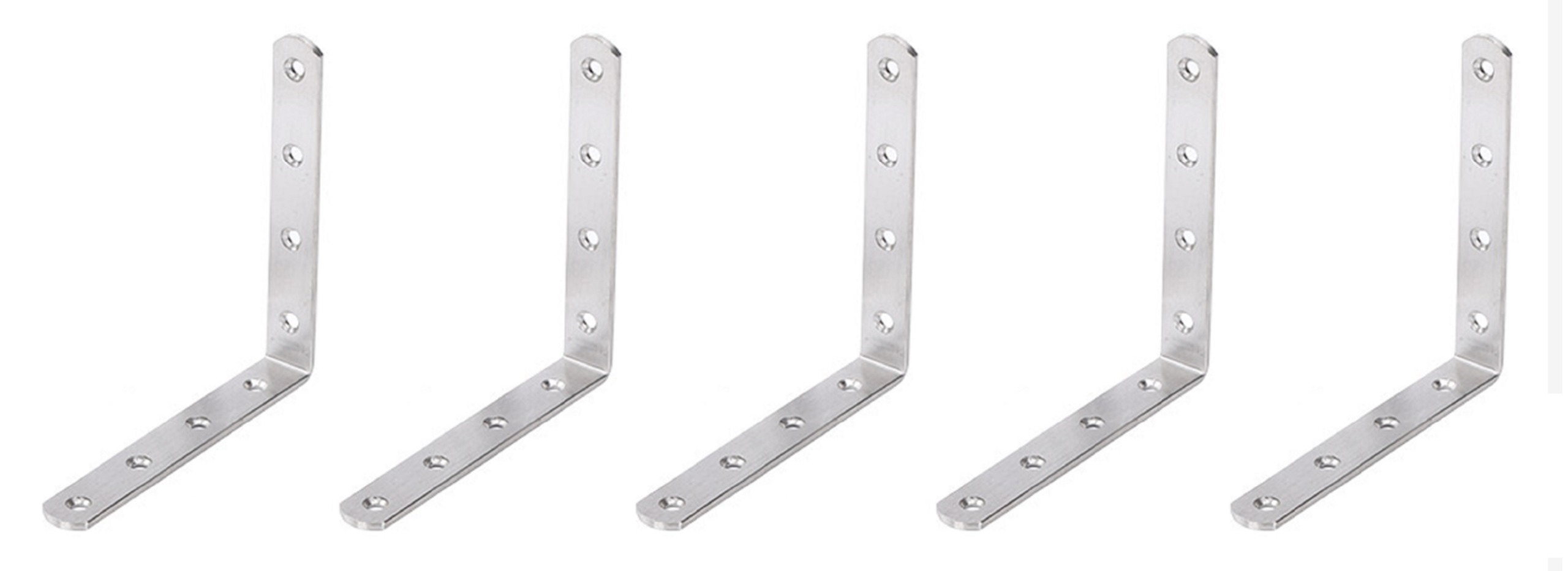BS-SSCP201-L12519-5S　Ｌ字（直角）２０１ステンレスジョイント金具１２５Ｘ１２５Ｘ１９ｍｍ８穴【銀】５本セット