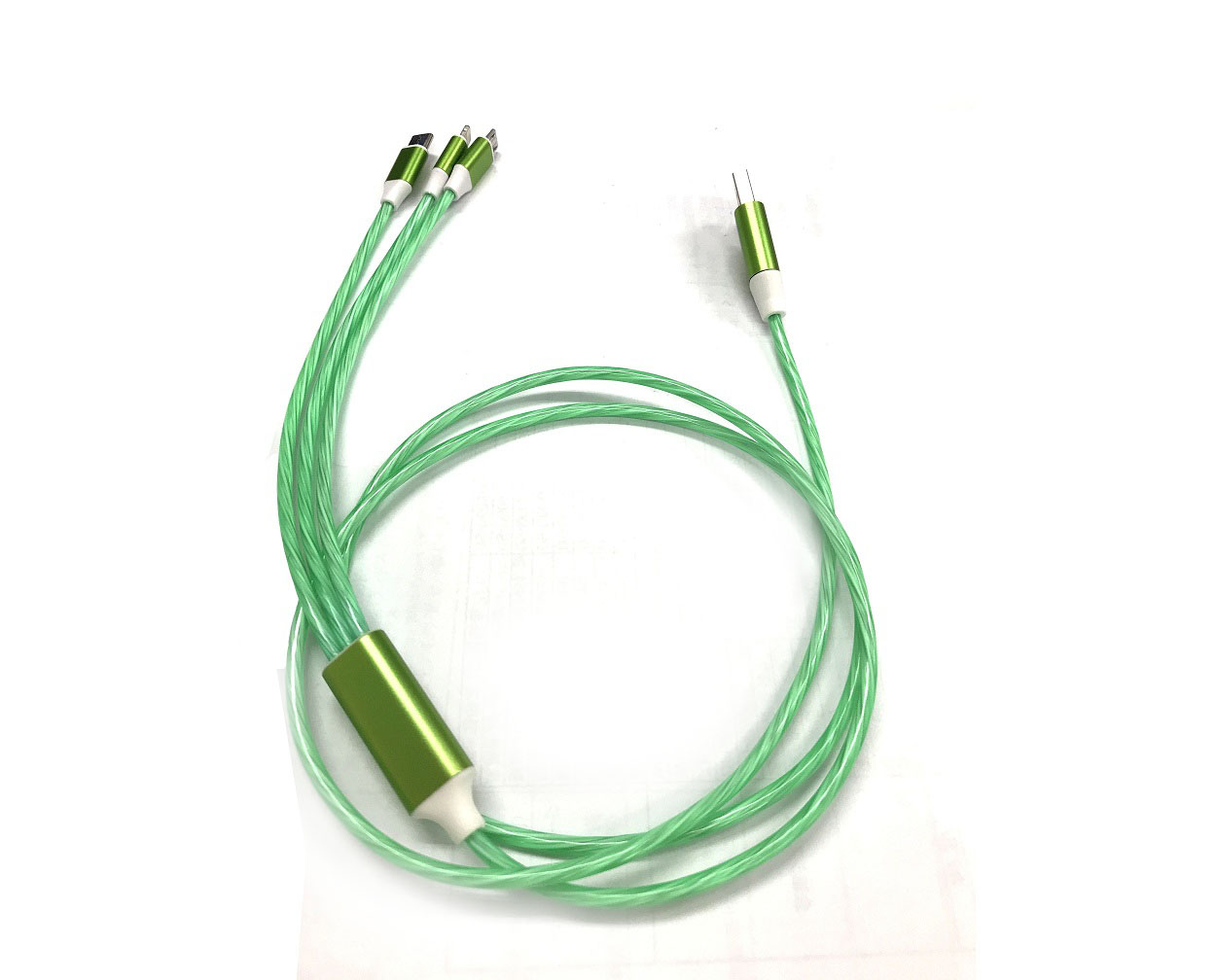 発光タイプ3in1スマートフォン用USBケーブル Type-A(2.0) MicroUSB Type-B+Type-C+Lightning(1.2メートル)緑 BS-USBSG1GS-BCL