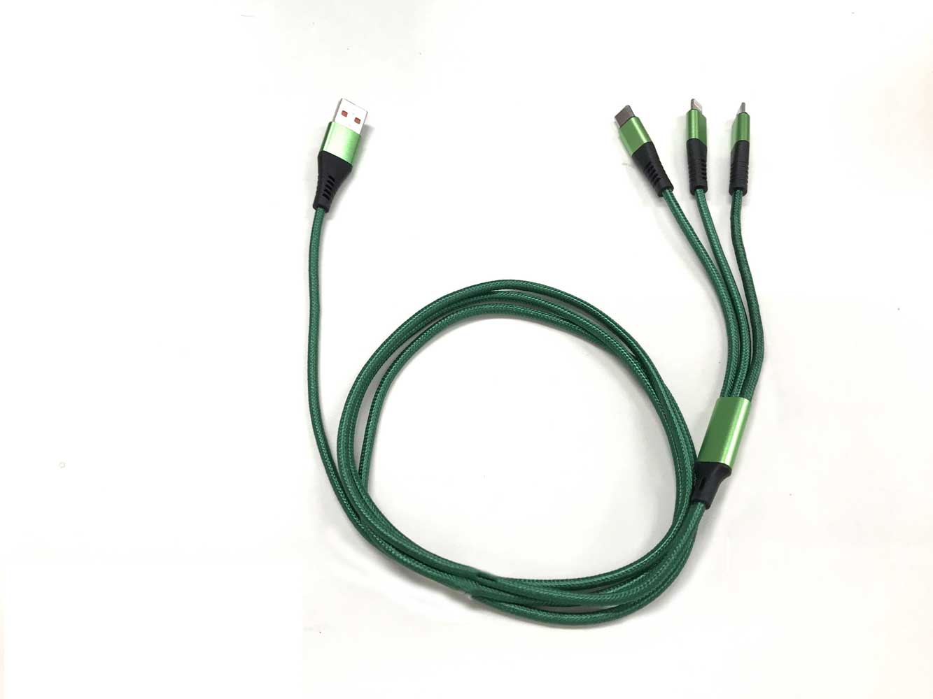 【高速充電】3in1スマートフォン用USBケーブル Type-A(2.0) MicroUSB Type-B+Type-C+Lightning(1.5メートル)緑 BS-USBSG1H150-BCL