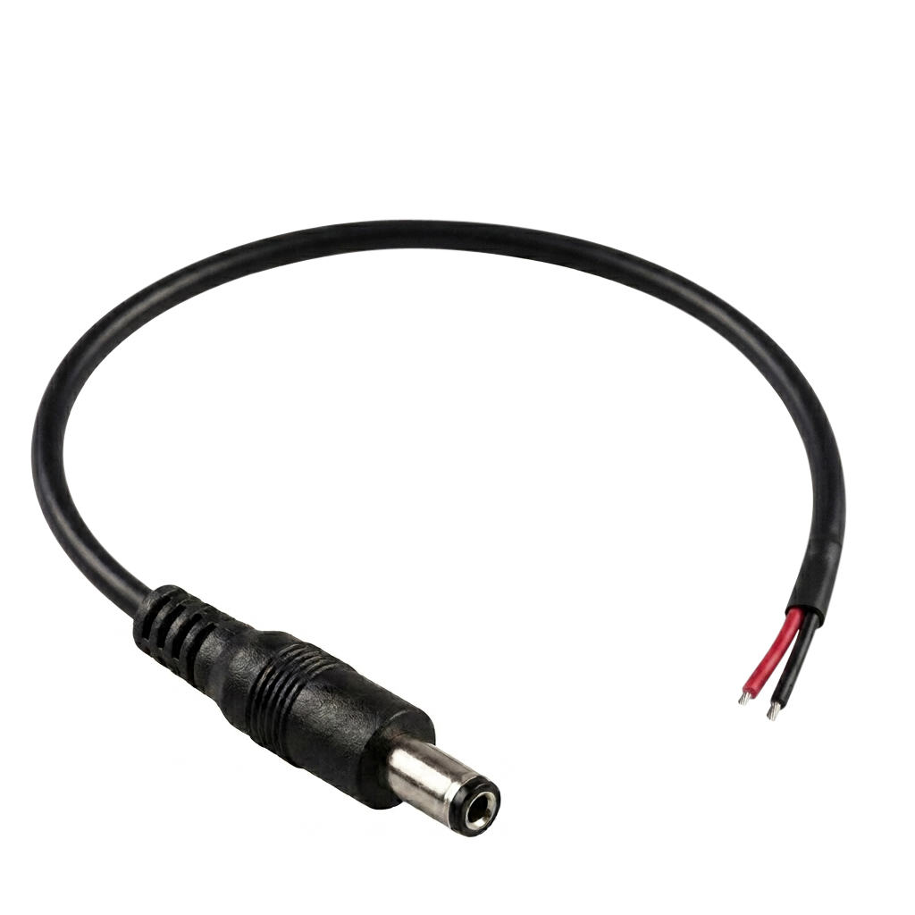 DCプラグ（5.5×2.1mm）付き 赤黒ケーブル 終端未処理（ピッグテール） 0.2m（20cm） 2芯 ラウンドケーブル 20AWG 16AWG